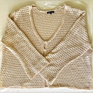 Love Ellie Lanora Crochet Cardigan 1X Cream Open Knit Button Front Sweater